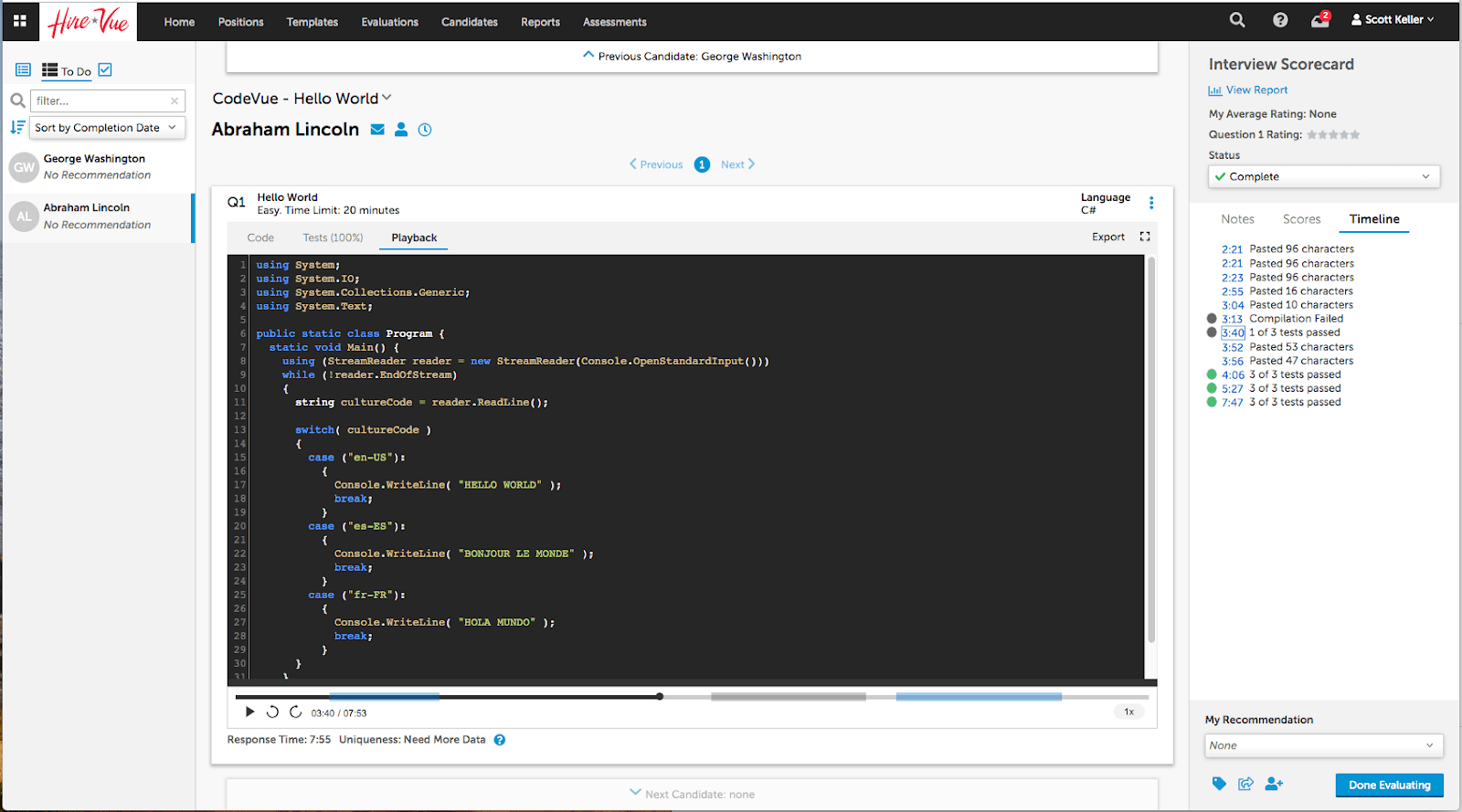 CodeVue Evaluator Playback