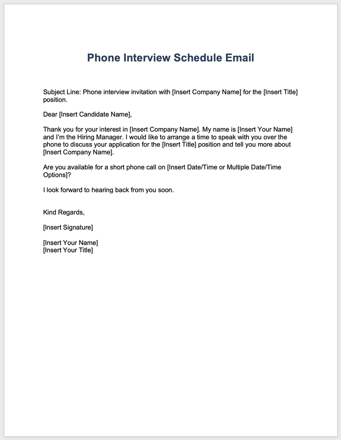 Phone Interview Schedule Email Template