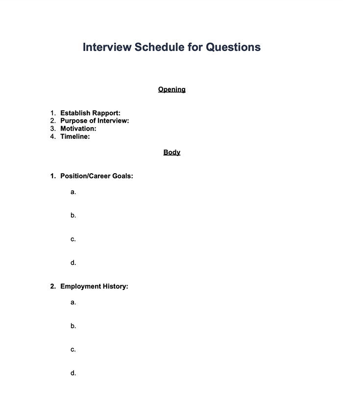 Sample Interview Schedule with Questions Template